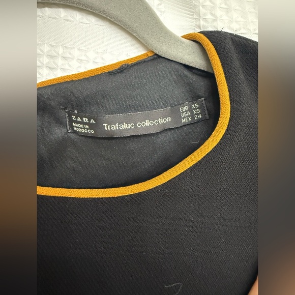 Zara Black Ruffle Gold Trim Sleeve Babydoll Dress - Picture 4 of 6